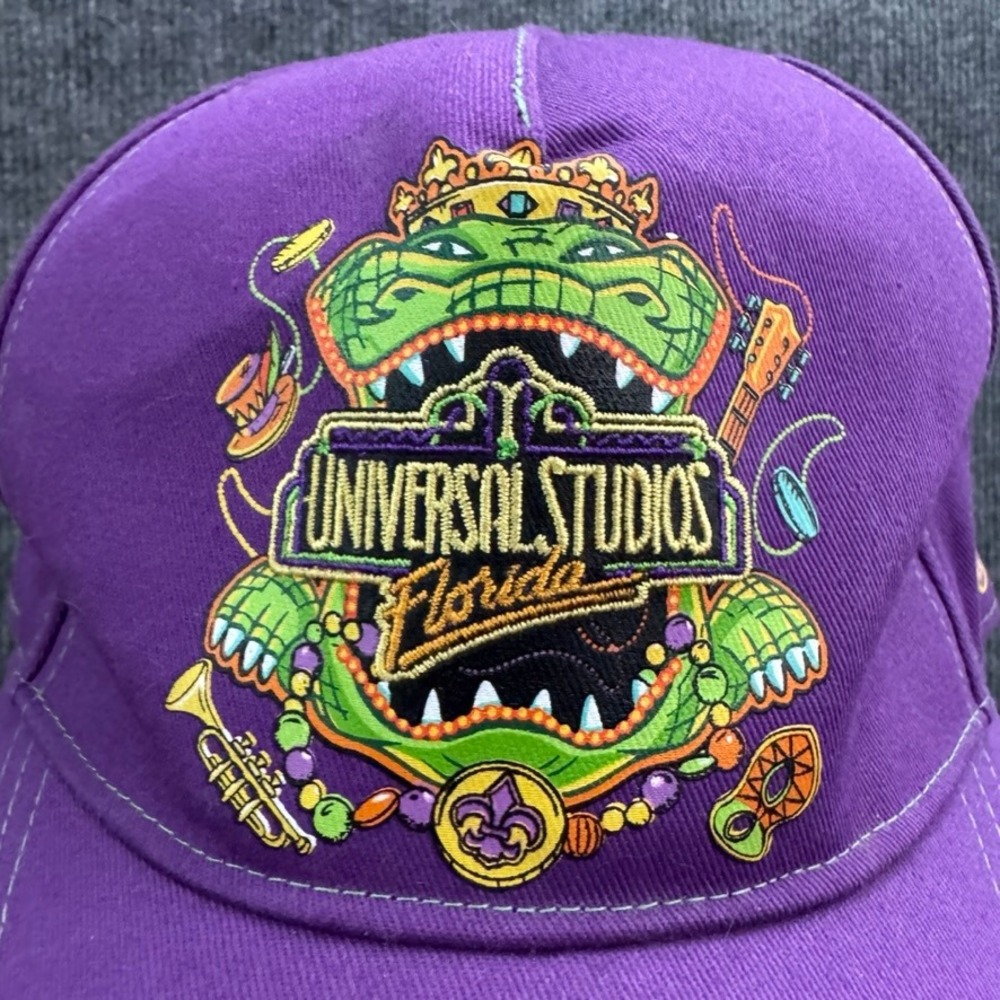 Universal Studios Florida Mardi Gras Alligator Purple Cotton Adjustable Hat Cap - Picture 2 of 8